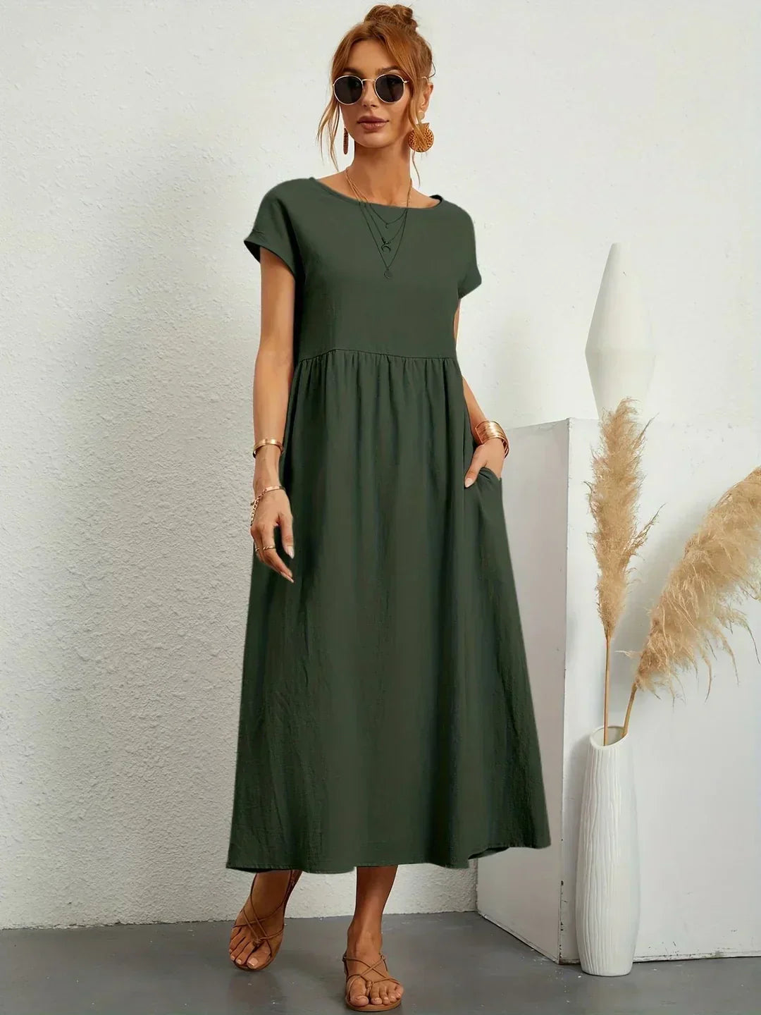 Eleanor | Empire Waist Midi Dress With Pockets