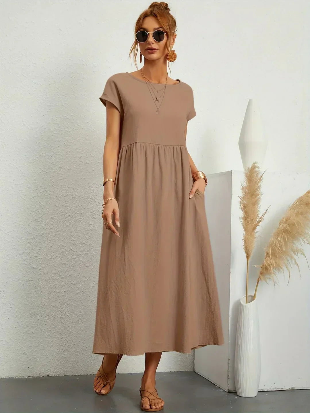 Eleanor | Empire Waist Midi Dress With Pockets