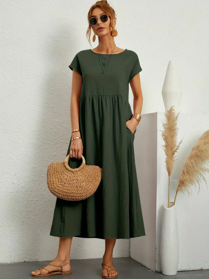 Eleanor | Empire Waist Midi Dress With Pockets
