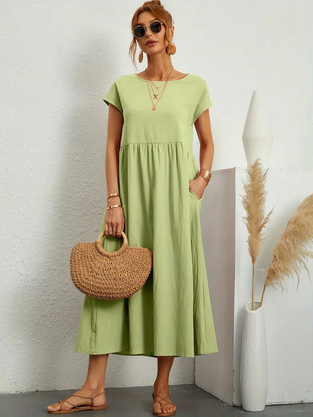 Eleanor | Empire Waist Midi Dress With Pockets