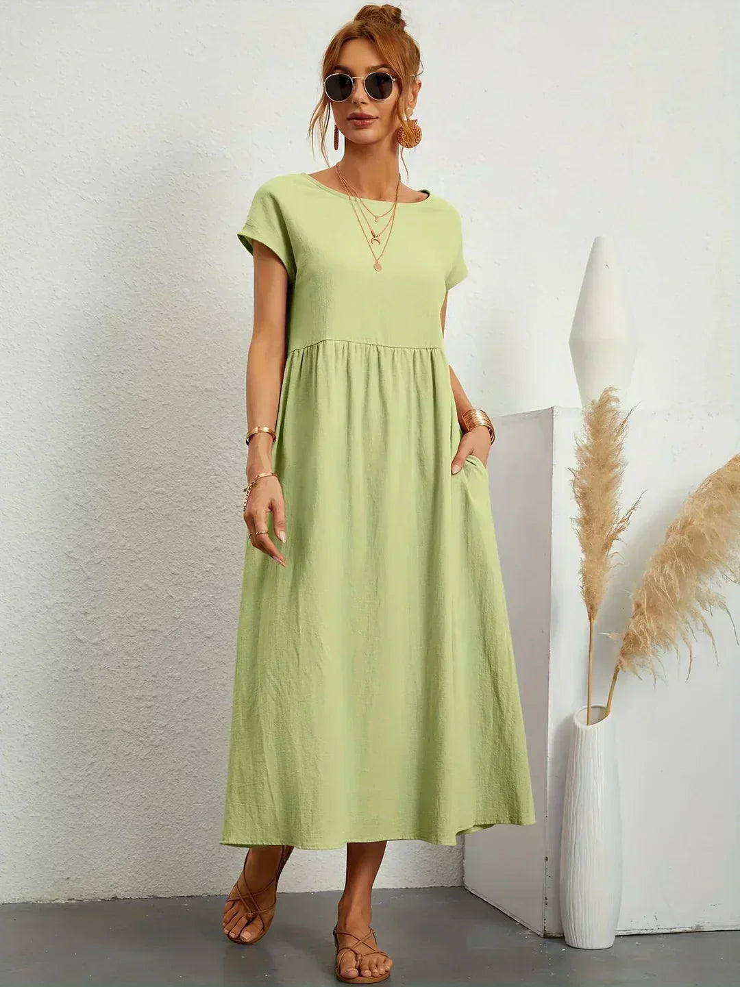 Eleanor | Empire Waist Midi Dress With Pockets