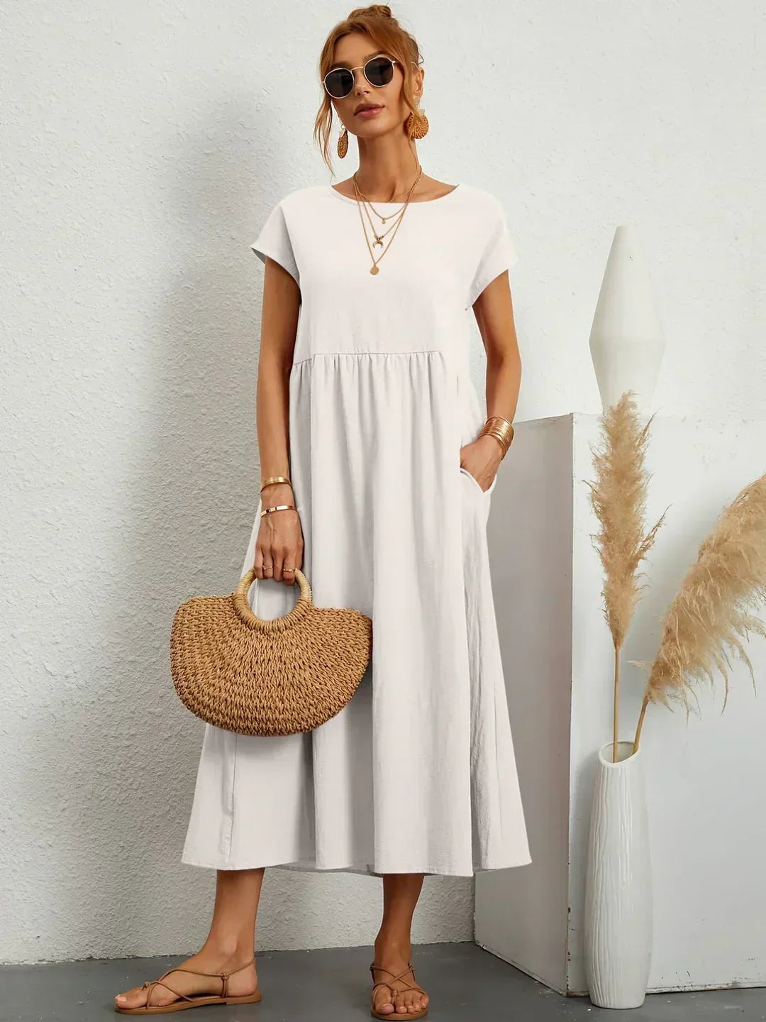 Eleanor | Empire Waist Midi Dress With Pockets