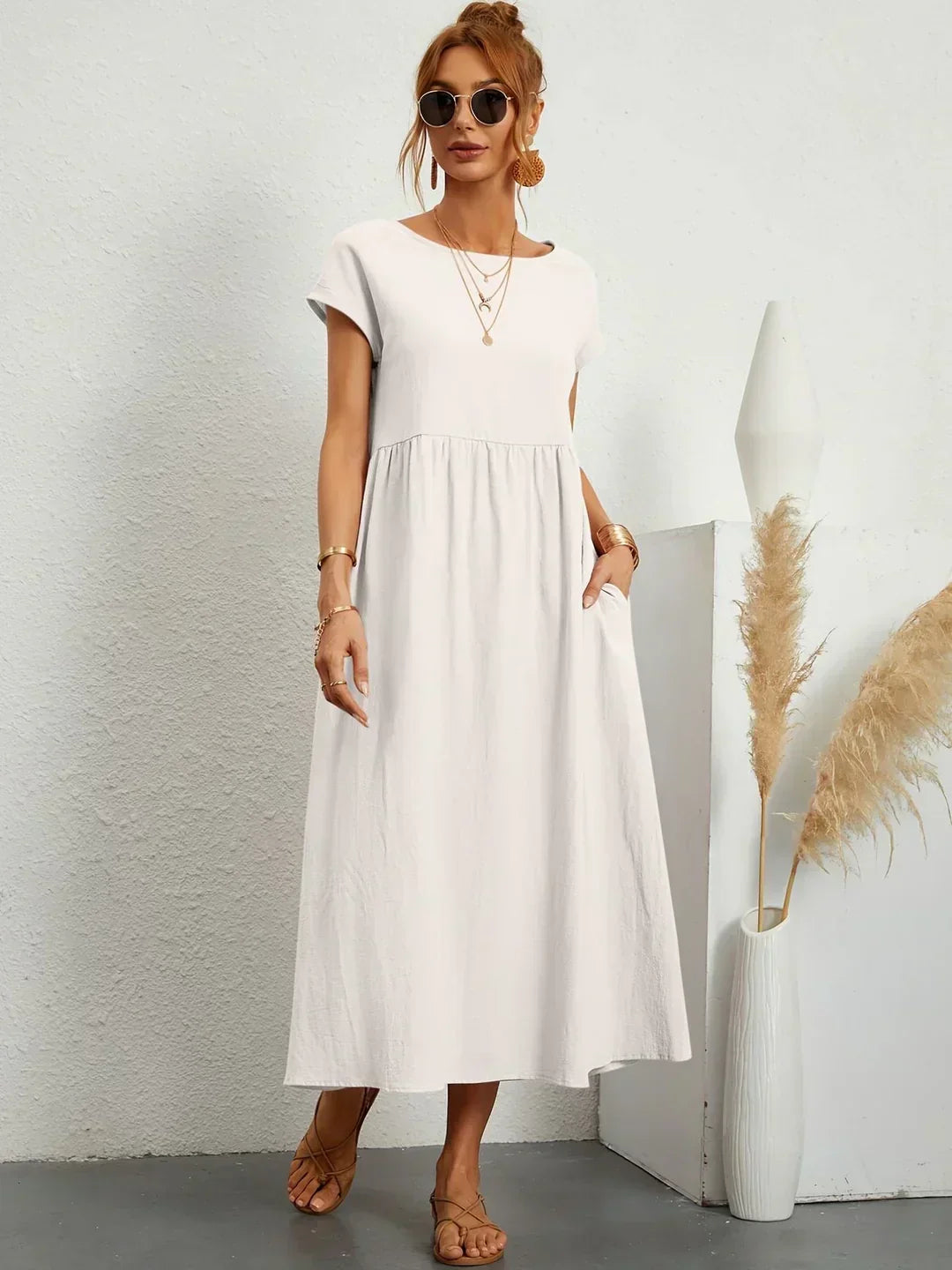 Eleanor | Empire Waist Midi Dress With Pockets