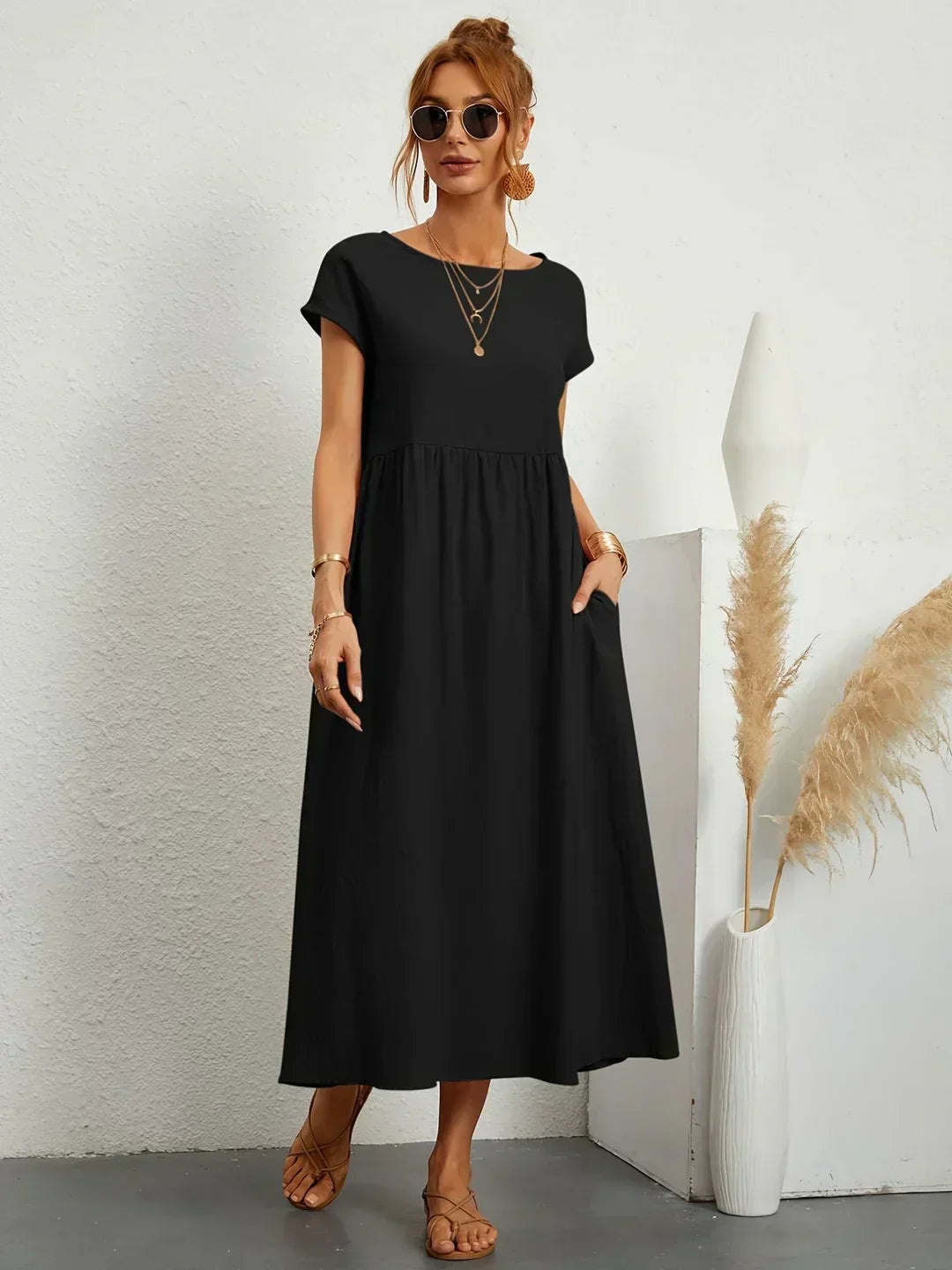 Eleanor | Empire Waist Midi Dress With Pockets