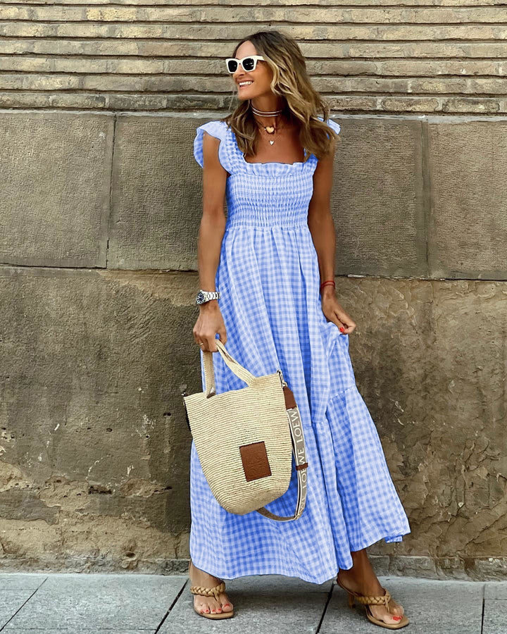 Nancy | Chic Retro Plaid Smocked Women Maxi Dress