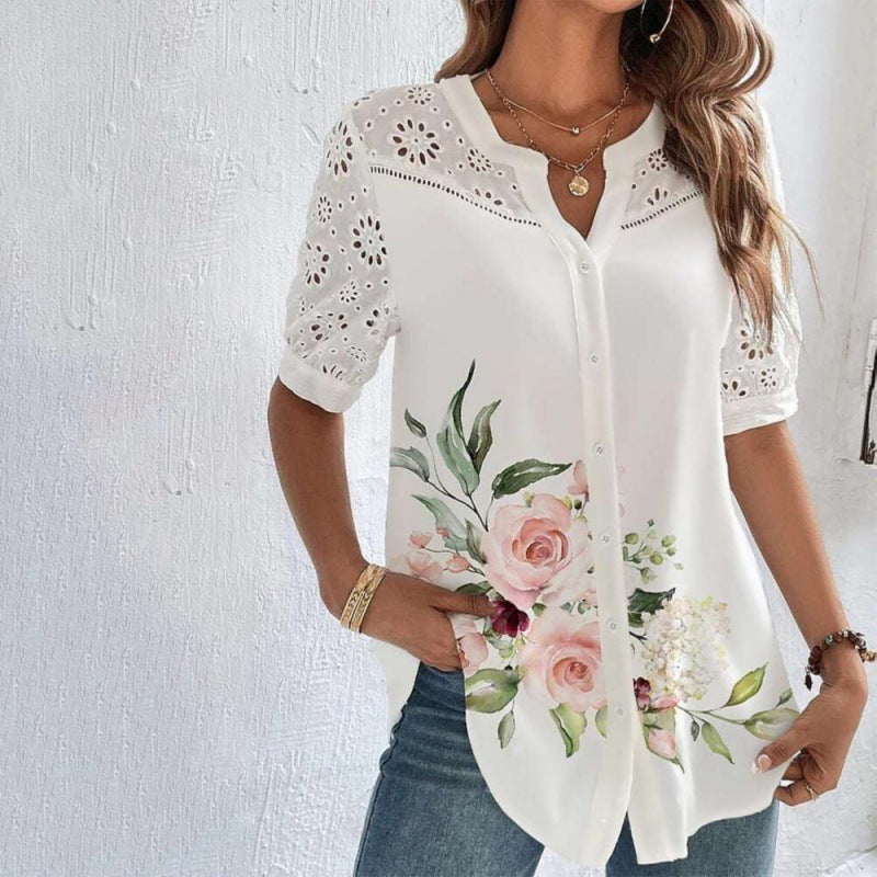 Annelise | Women Casual Lace Printed Blouse