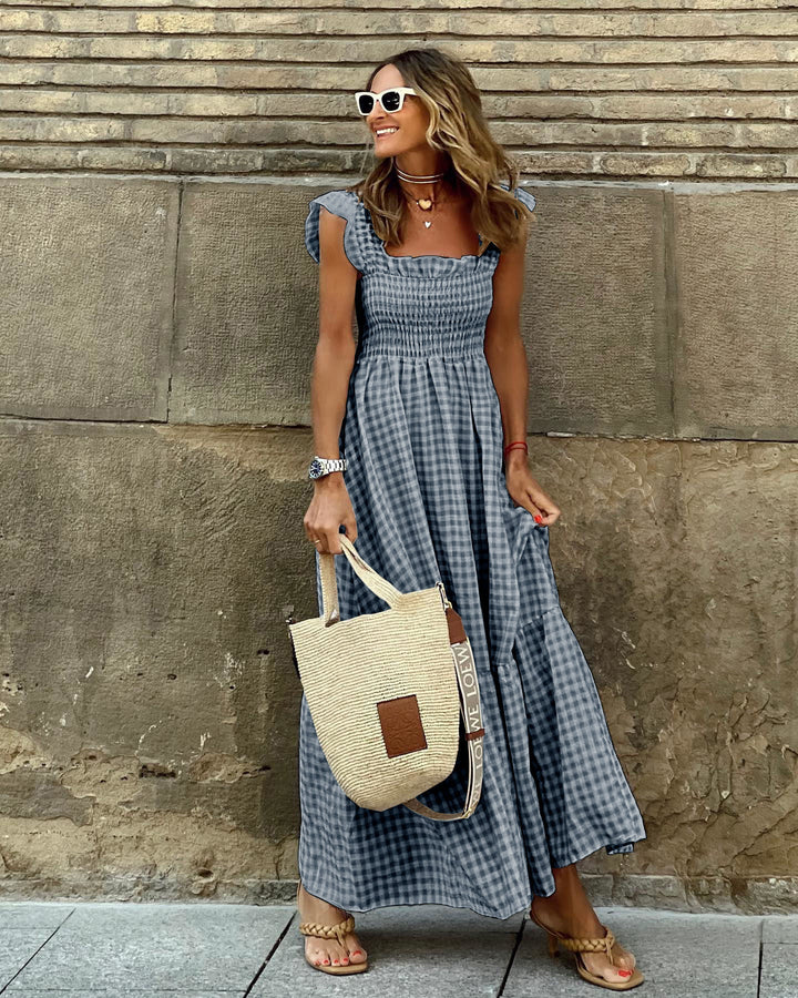 Nancy | Chic Retro Plaid Smocked Women Maxi Dress