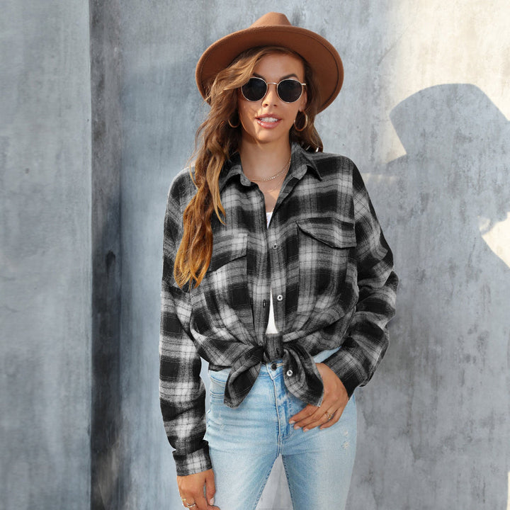 TORI | Vintage Plaid Button Down Long Sleeve Blouse