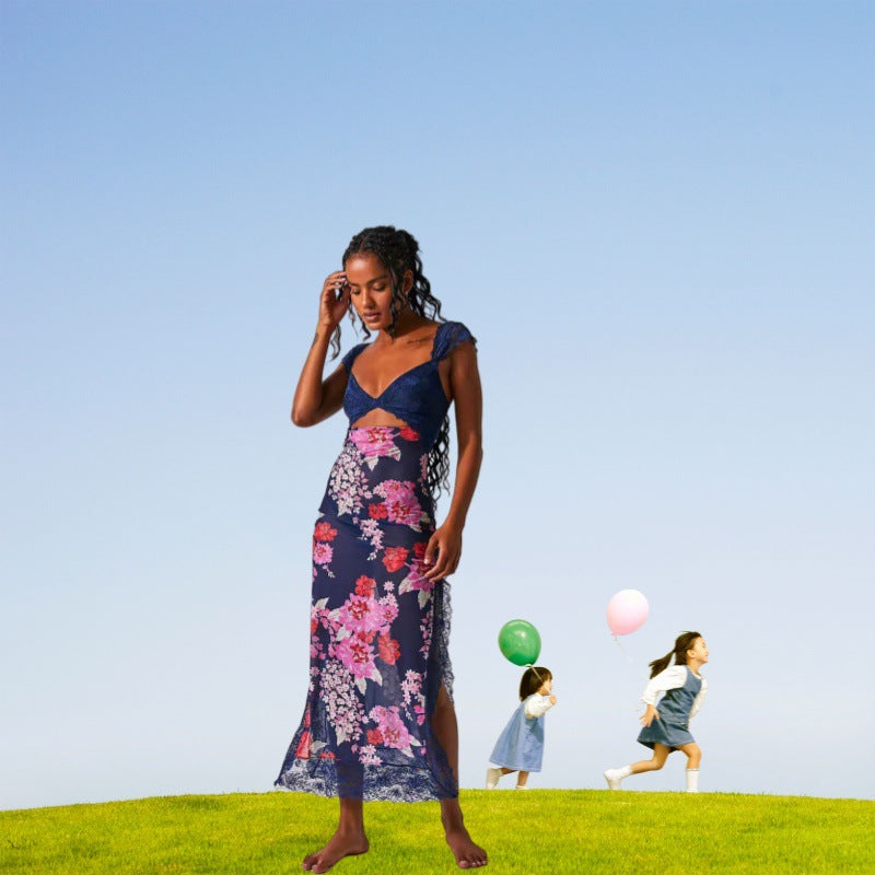 Jaemily| Cozy Ditsy Floral Sleeveless Maxi Sundress