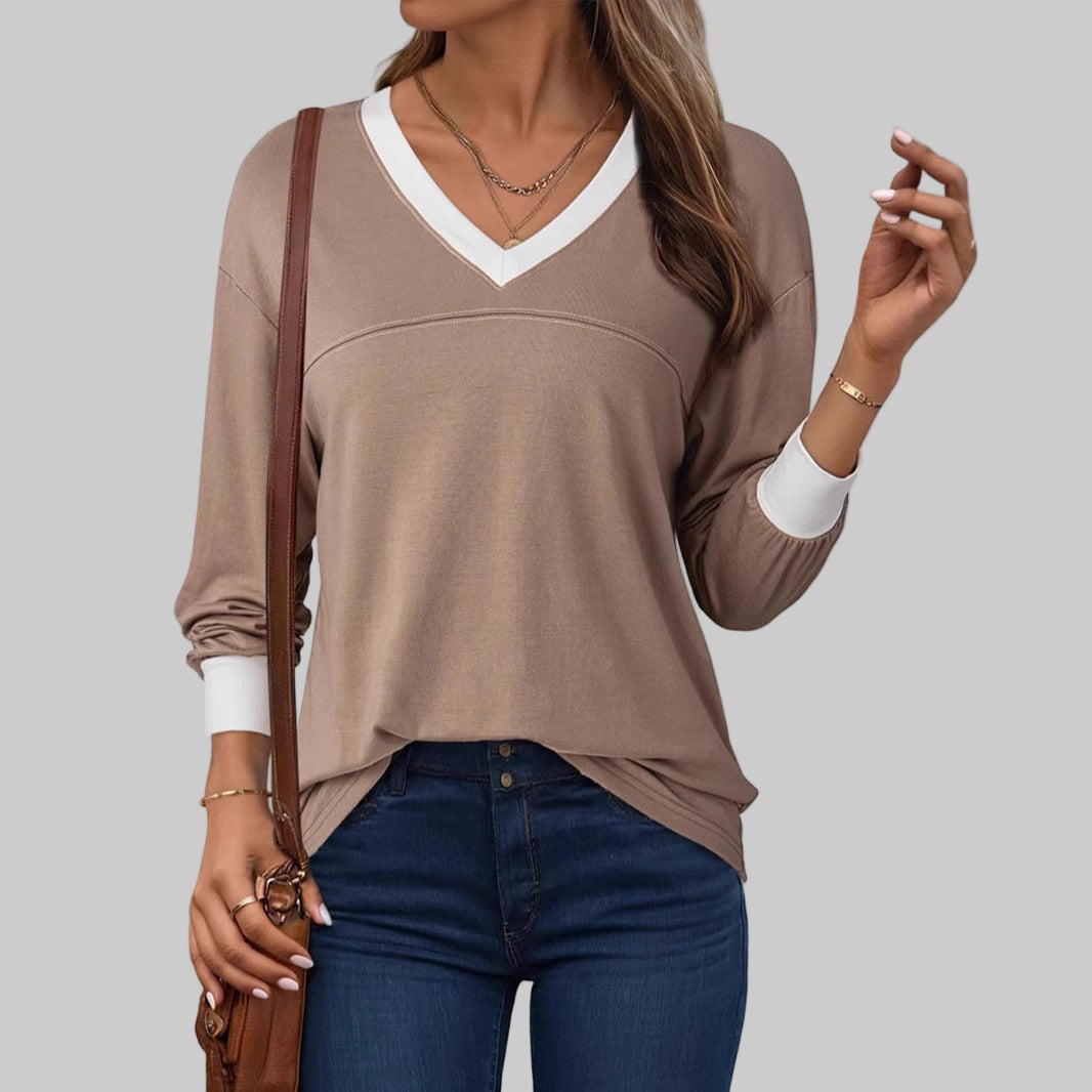 Anesha| Women Casual Long Sleeve V-Neck Top