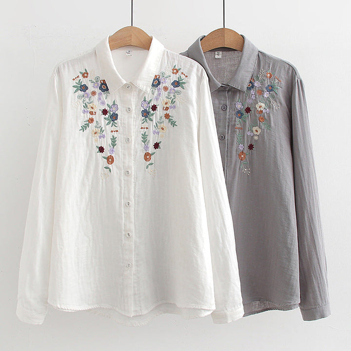 Flavie Vintage Charm Embroidered Blouse | Elegant Everyday Blouse