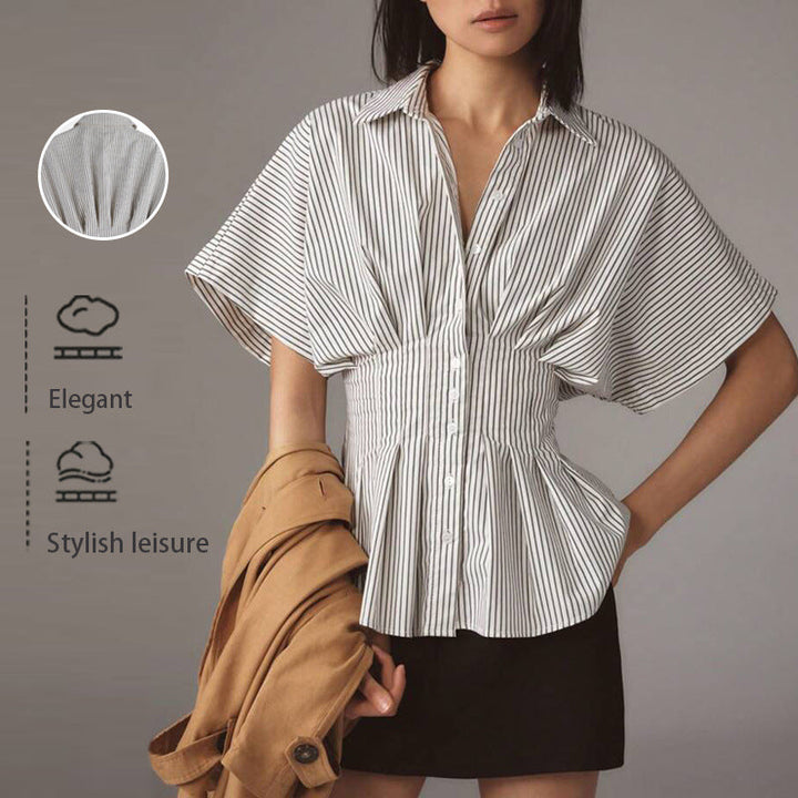 Tayi Classy Striped Collared Formal Top | Elegant Everyday Work Top
