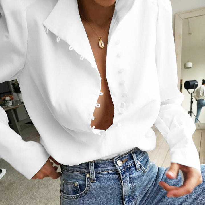 Fadi| Women Classy Button Front Long Sleeve Blouse