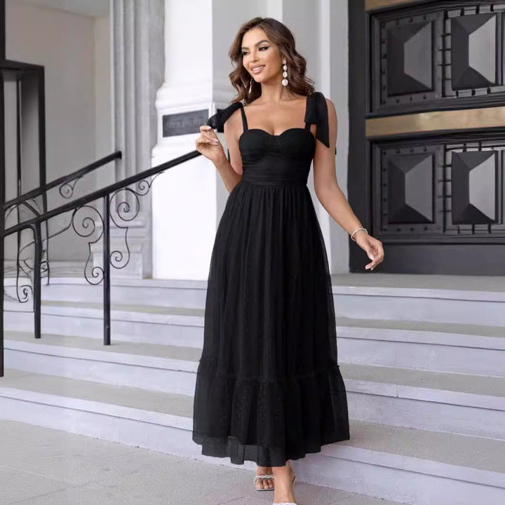 Hali| Vintage Ruffle Hem Tie Shoulder Formal Dress