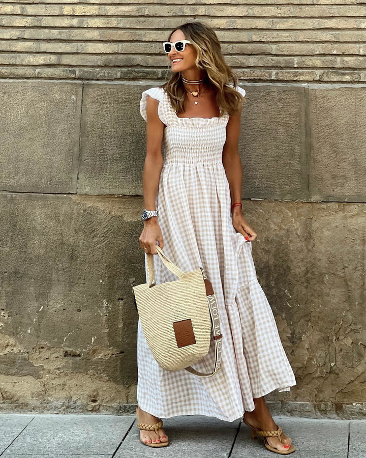 Nancy | Chic Retro Plaid Smocked Women Maxi Dress