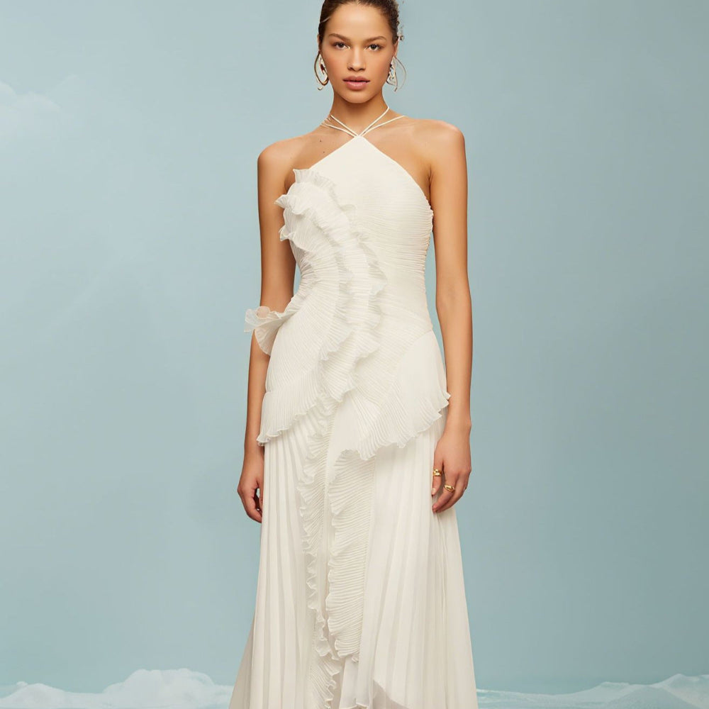 Regine | Elegant Halter Neck Lotus Summer Maxi Dress
