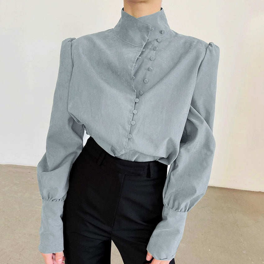 Fadi| Women Classy Button Front Long Sleeve Blouse
