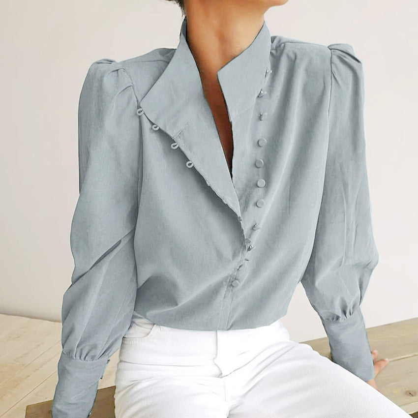 Fadi| Women Classy Button Front Long Sleeve Blouse