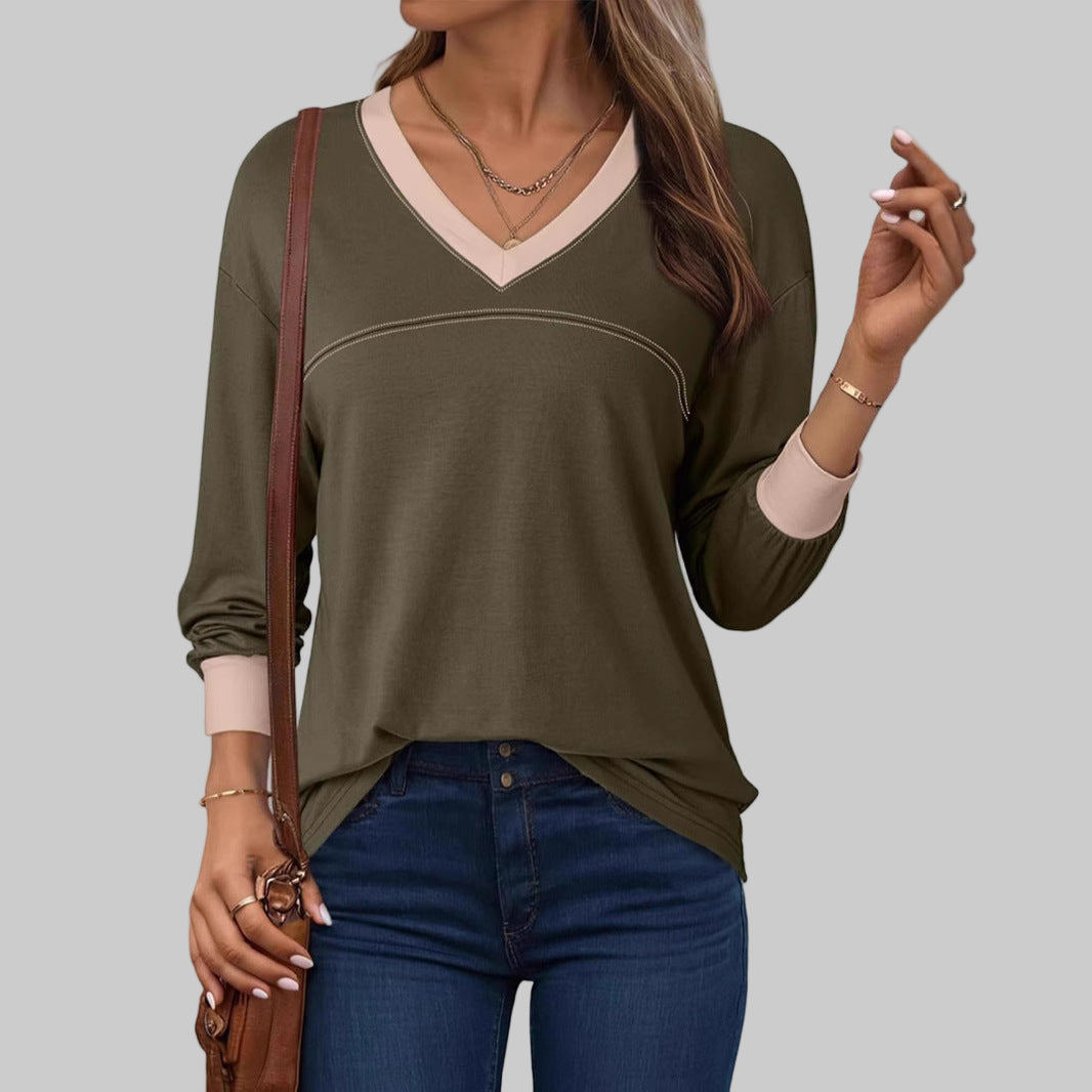 Anesha| Women Casual Long Sleeve V-Neck Top