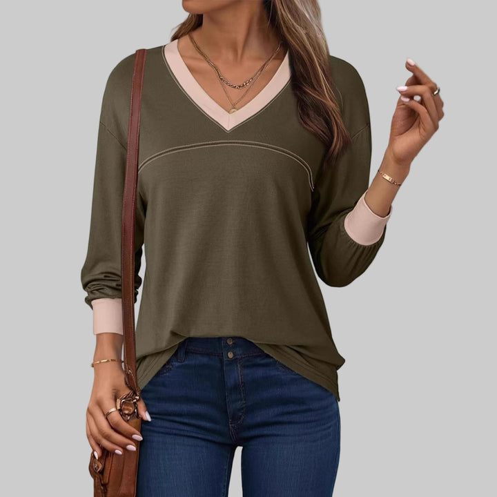 Anesha| Women Casual Long Sleeve V-Neck Top