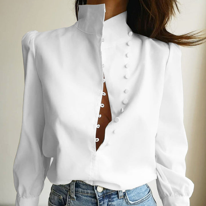 Fadi| Women Classy Button Front Long Sleeve Blouse