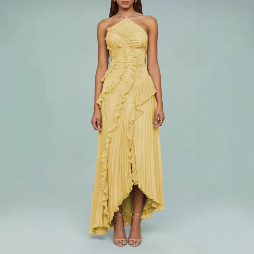 Regine | Elegant Halter Neck Lotus Summer Maxi Dress