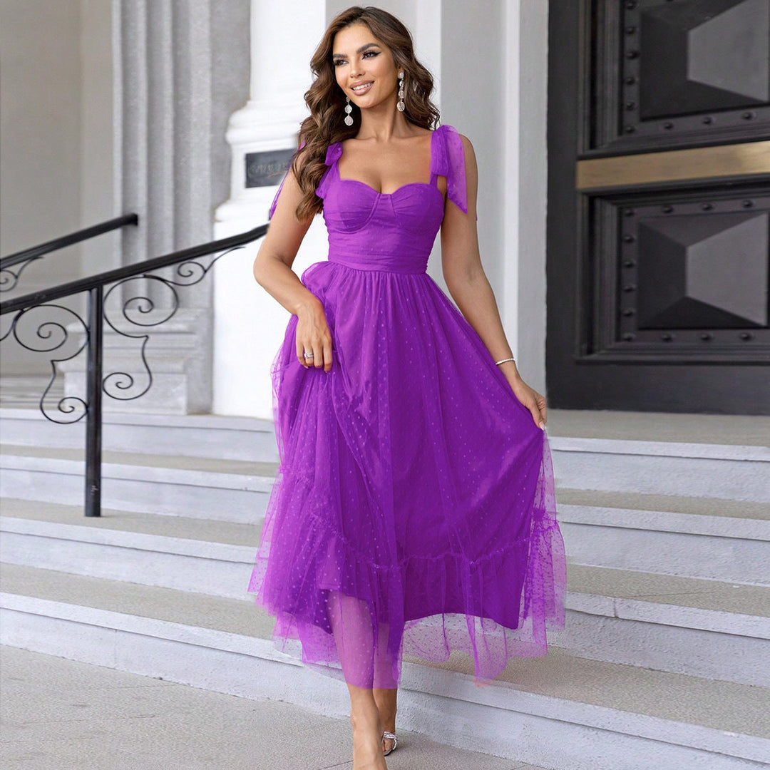 Hali| Vintage Ruffle Hem Tie Shoulder Formal Dress