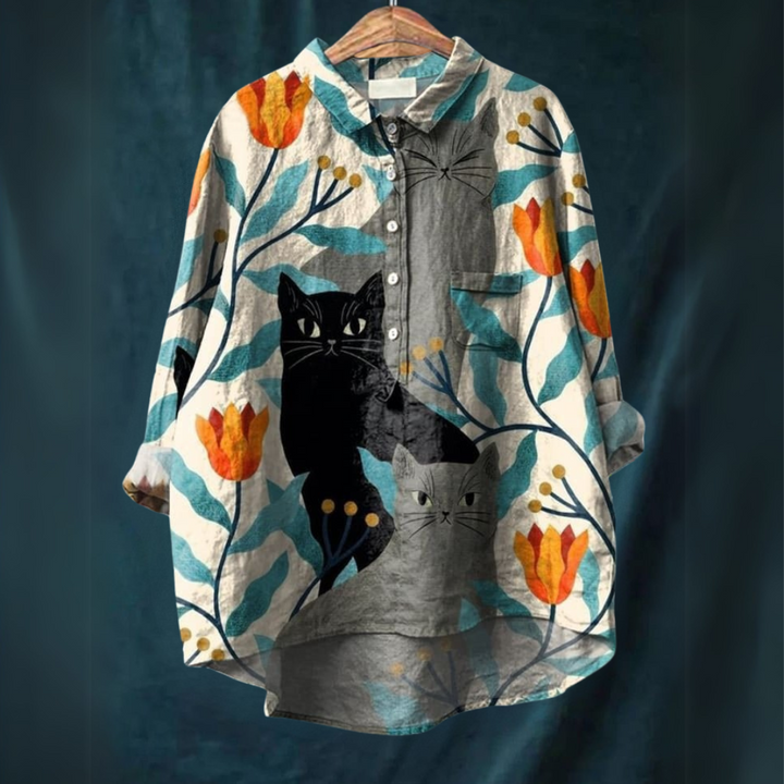 Lucia Cat Art Shirt | Artistic Relaxed Fit Blouse