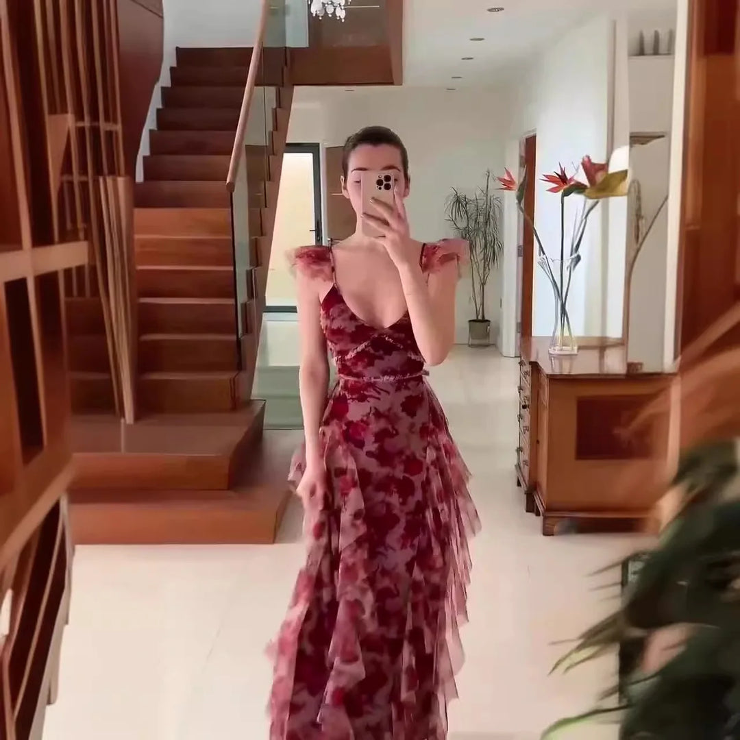 Mariela| Romantic Floral Ruffle Maxi Dress