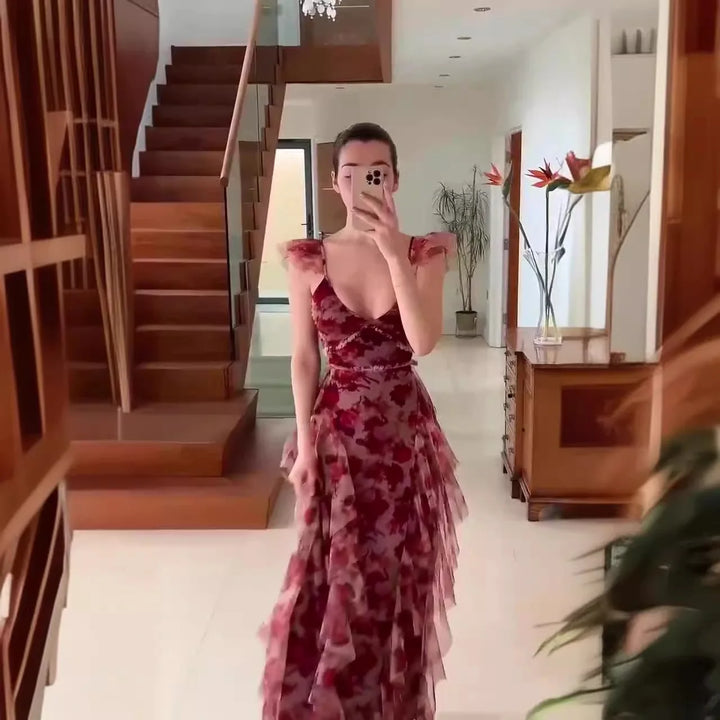 Mariela| Romantic Floral Ruffle Maxi Dress