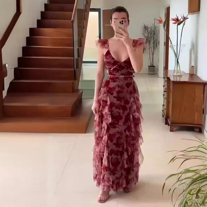 Mariela| Romantic Floral Ruffle Maxi Dress