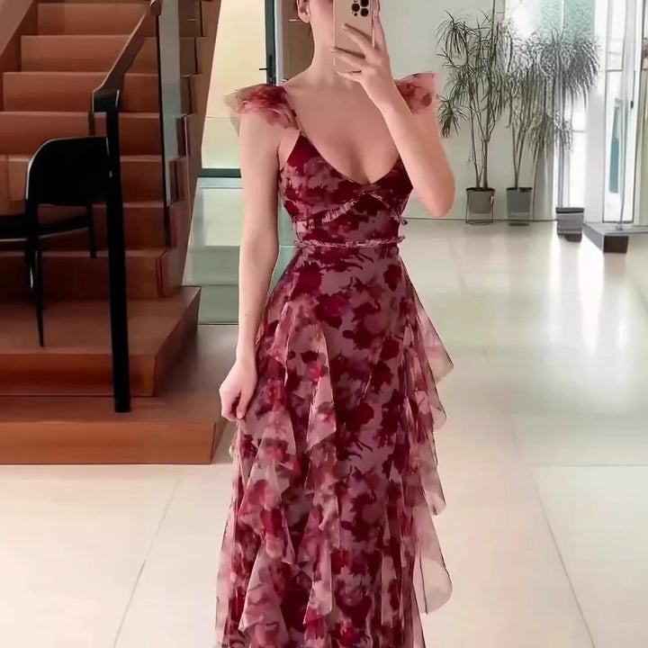 Mariela| Romantic Floral Ruffle Maxi Dress