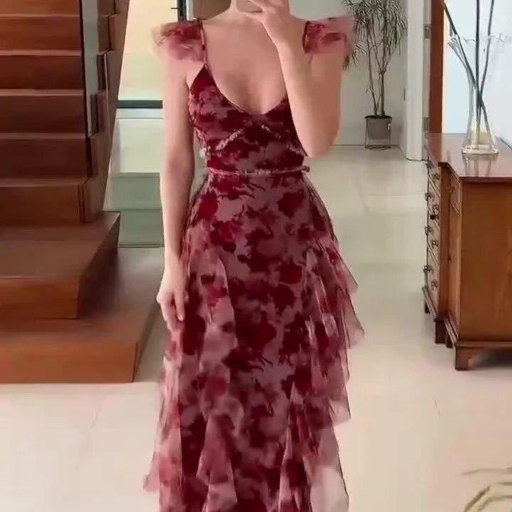 Mariela| Romantic Floral Ruffle Maxi Dress