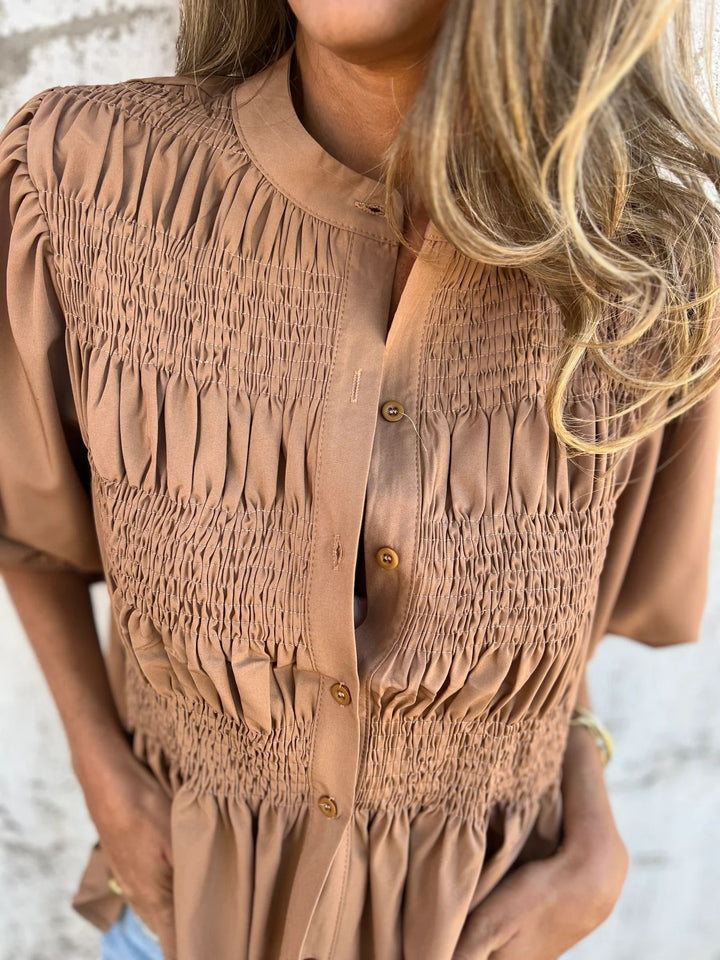 ELIZA | Pleated Button-Up Blouse