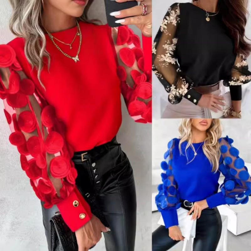 Elise | Women Glamorous Mesh Sleeve Top