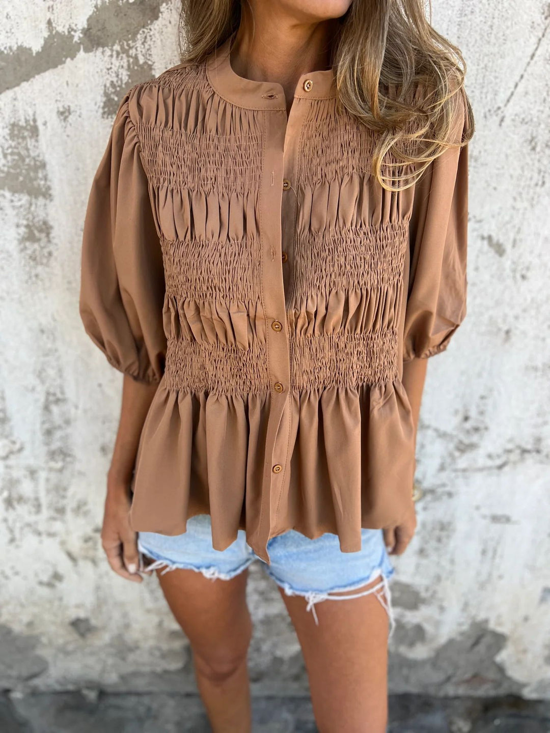 ELIZA | Pleated Button-Up Blouse