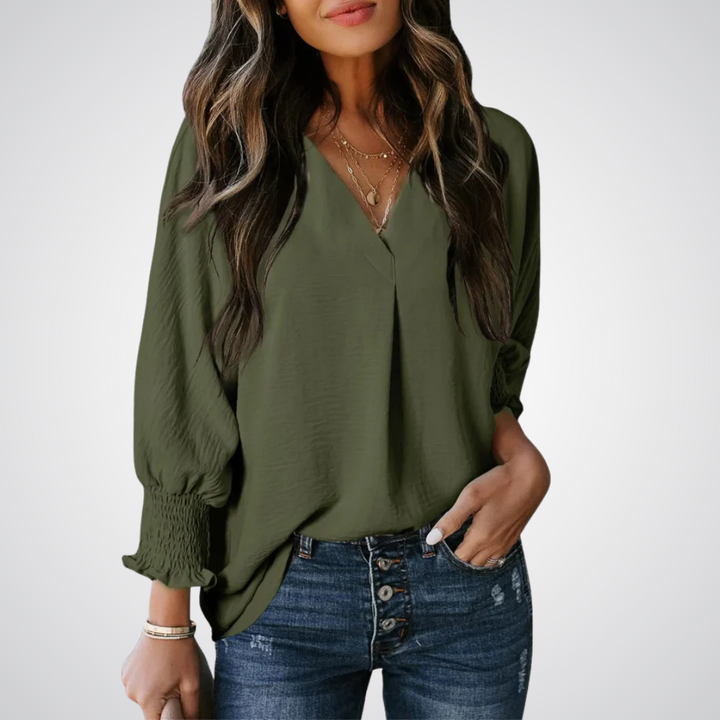 Leila | Women Classic V-Neck Tunic Blouse