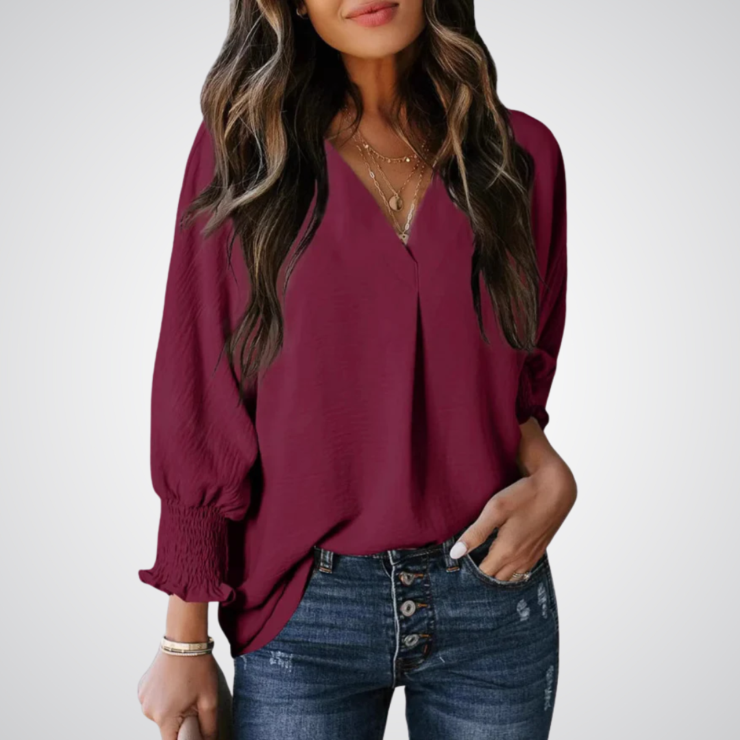 Leila | Women Classic V-Neck Tunic Blouse