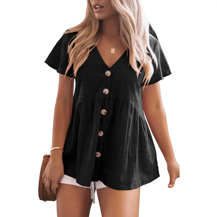 DELINA | Casual Cozy V-Neck Peplum Blouse