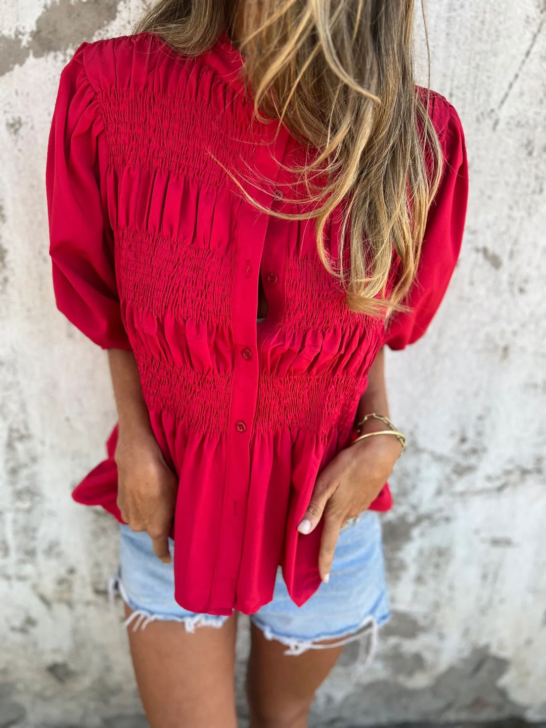 ELIZA | Pleated Button-Up Blouse