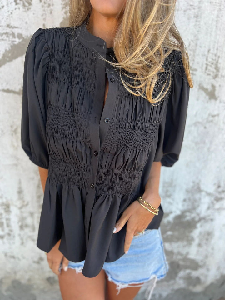 ELIZA | Pleated Button-Up Blouse