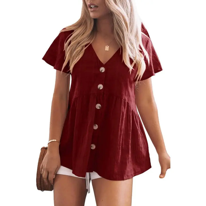 DELINA | Casual Cozy V-Neck Peplum Blouse