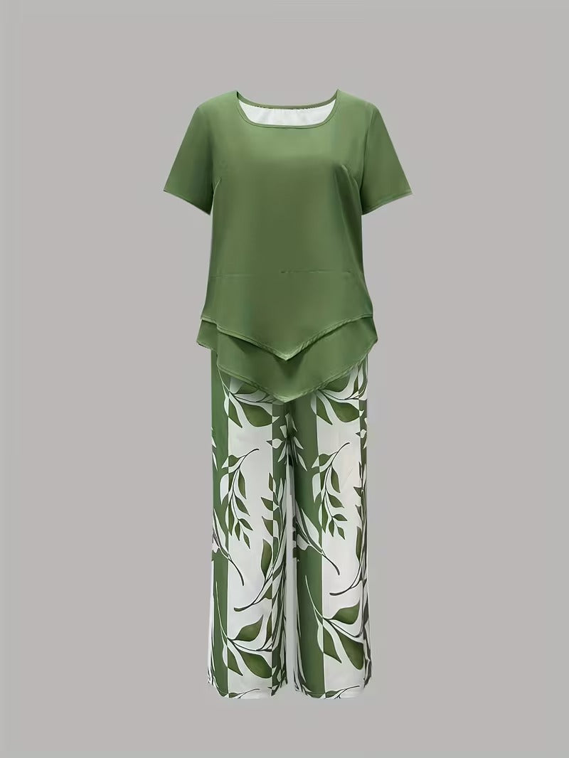 Fern | Leaf Print Top & Cropped Pants Set