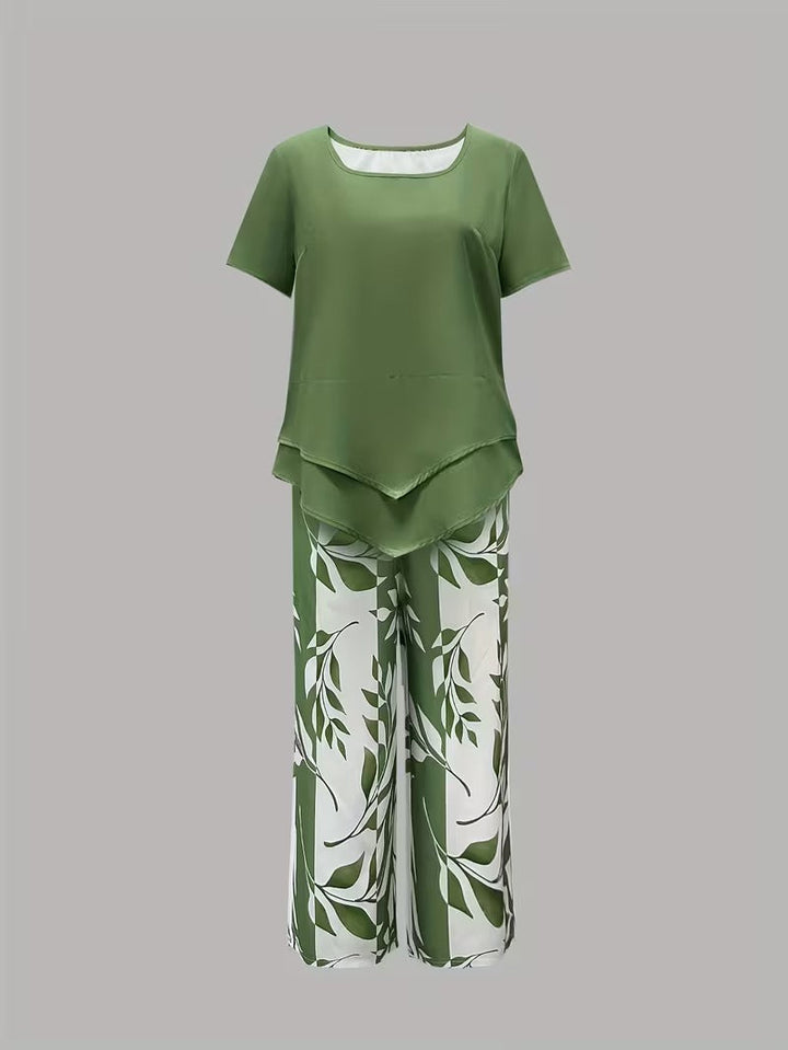Fern | Leaf Print Top & Cropped Pants Set