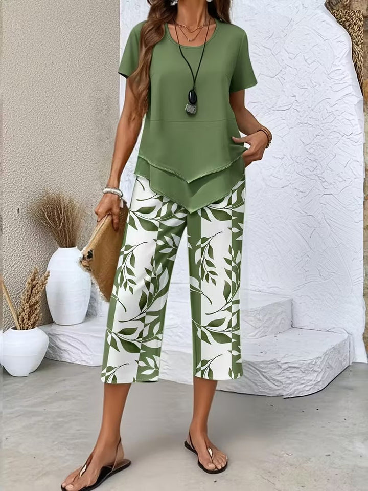 Fern | Leaf Print Top & Cropped Pants Set