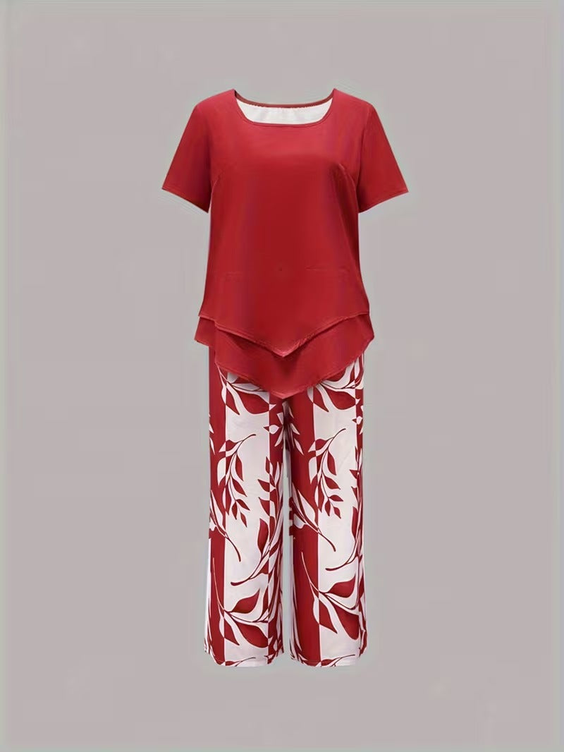 Fern | Leaf Print Top & Cropped Pants Set