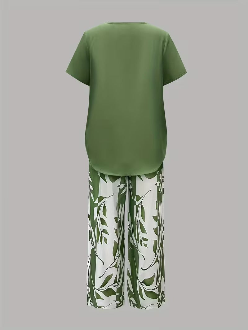 Fern | Leaf Print Top & Cropped Pants Set